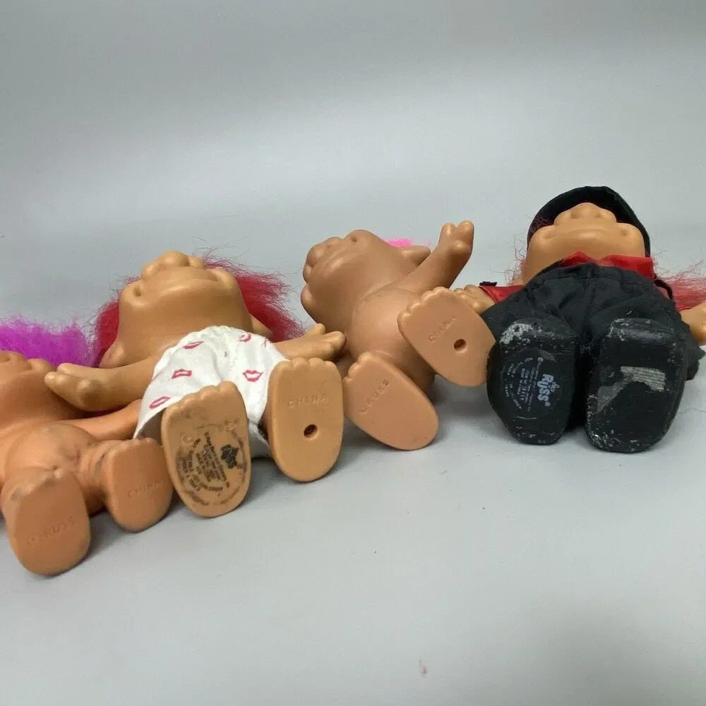 Vintage Russ Troll Dolls Red Purple Pink Hair Russ Trolls Dressed Nude Lot of 4